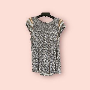 Maurices XL Navy Print Blouse with Smocking